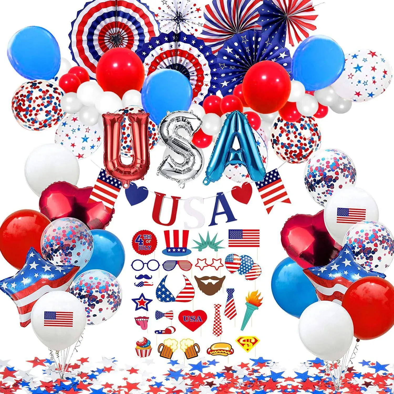 NAIWOXI Patriotic Decorations - American Flag Decorations Included Banner, Paper ...