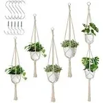 5 Pack Macrame Plant Hangers, Indoor Hanging Plant Holder with S Hooks and Hook Nails, 3 Sizes 34"/40"/54", Handmade Macrame Planter Hanging Baskets for Small Plant Pots, Boho Home Decor (Beige)