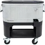 Permasteel 120-Qt Rolling Ice Chest, Portable Patio Party Bar Drink Cooler Cart with Wheels, Drink Dividers - Perfect for Outdoor or Indoor Entertaining, Parties, and Events, Galvanized Steel