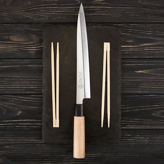 Sashimi Sushi Knife 10 Inch - Knife For Cutting Sushi & Sashimi, Fish Filleting & Slicing - Very Sharp Stainless Steel Blade & Traditional Wooden Handle + Gift Box