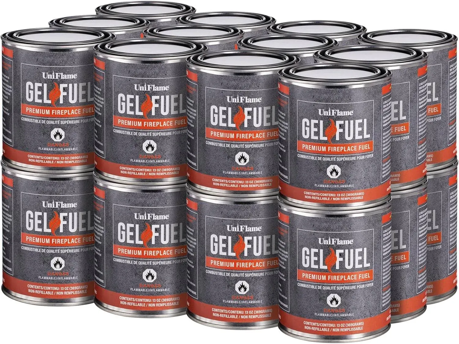 UniFlame - Gel Fuel, Premium Fireplace Fuel (12 Pack) | 12 13oz Cans