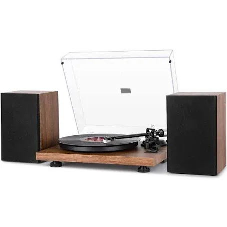 1 by ONE Bluetooth Turntable HiFi System with 36 Watt Bookshelf Speakers, Patend Designed Vinyl Record Player with Magnetic Cartridge, Bluetooth Playback and Auto Off