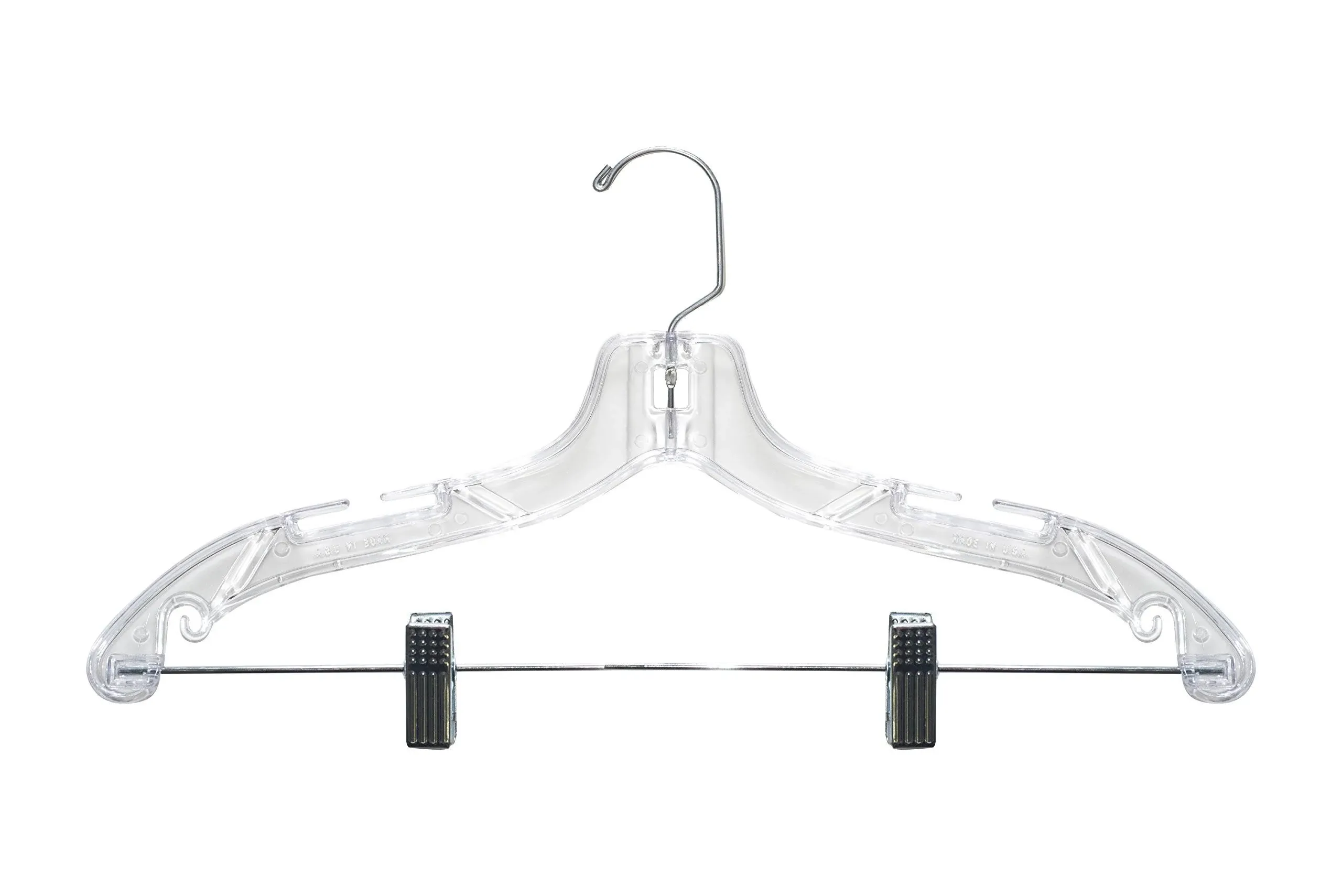 NAHANCO Plastic Suit Hanger with Metal Clips - 17", Clear - 25/Ctn