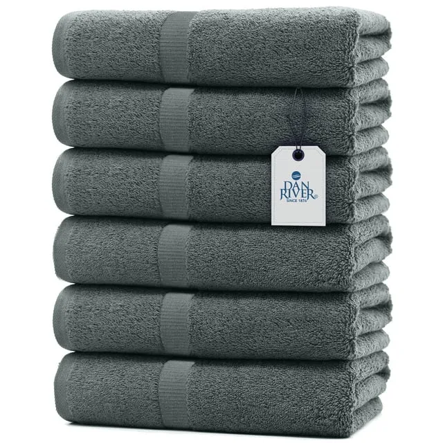 DAN RIVER 100% Cotton Bath Towels Pack of 6 (Gray - 24x48 In) | 600 GSM Ultra Soft & Highly Absorbent Bath Sheets | Quick Dry & Durable Bathroom Towels | Ideal for Pool, Home, Gym, Spa & Hotel Use