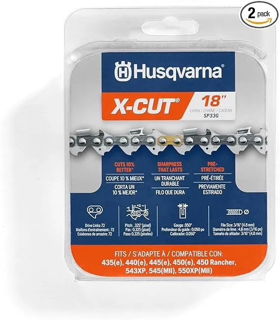 Husqvarna X-Cut SP33G 2-Pack 72 Link Replacement Chainsaw Chain for 18-in, 0.05-in Gauge,0.325-in Pitch | 529788802