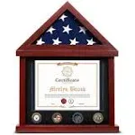 Small Flybold Flag Case for American Veteran Burial Flag - Solid Wood Military Shadow Box