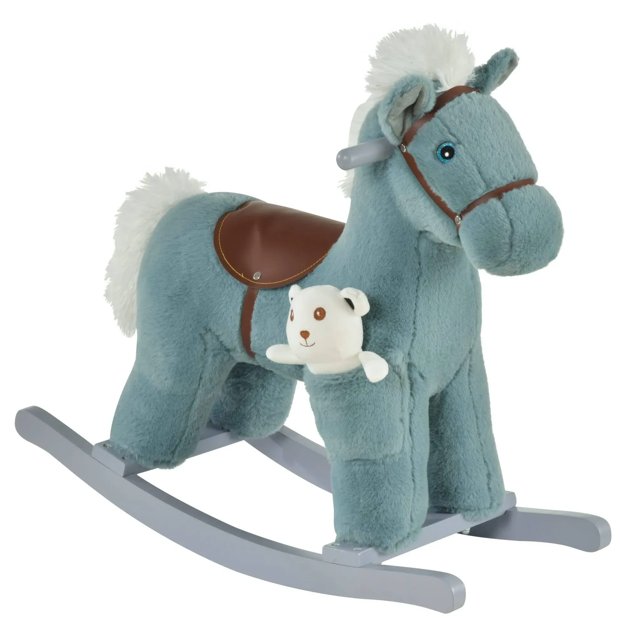 Qaba Plush Rocking Horse w/Bear and Sounds Blue