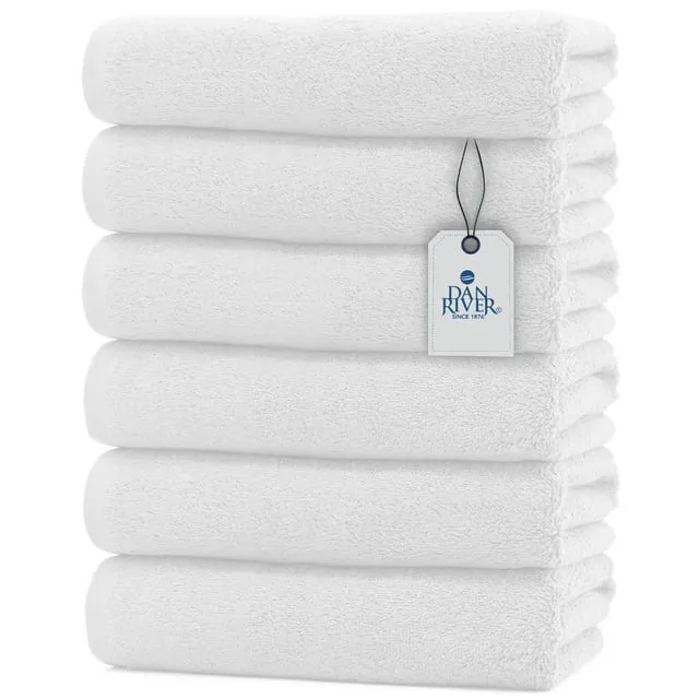 DAN RIVER 100% Cotton Bath Towel Set Pack of 6| Soft Large Bath Towel| Highly Absorbent| Daily Usage Bath Towel| Ideal for Pool Home Gym Spa Hotel| White Towel Set| Bath Towel Set 24x48 in| 450 GSM