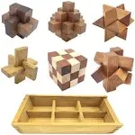 Guaishou 6-in-One 3D Luxury Wooden Brain Puzzle Teaser Kongming Lock for Teens and Adults Includes Storage Box