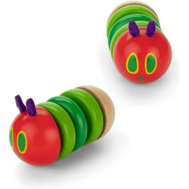 KIDS PREFERRED World of Eric Carle The Very Hungry Caterpillar Newborn Wooden Fidget Toy, Baby Sensory Caterpillar Shaker Rattle for Infants, Babies, and Toddlers