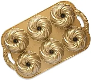 Nordic Ware Swirl Bundtlette Pan, 6-Cavity, Gold