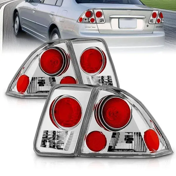 AmeriLite for 2001-2005 Honda Civic 4 Door Chrome Euro Reaplcement Taillights ...