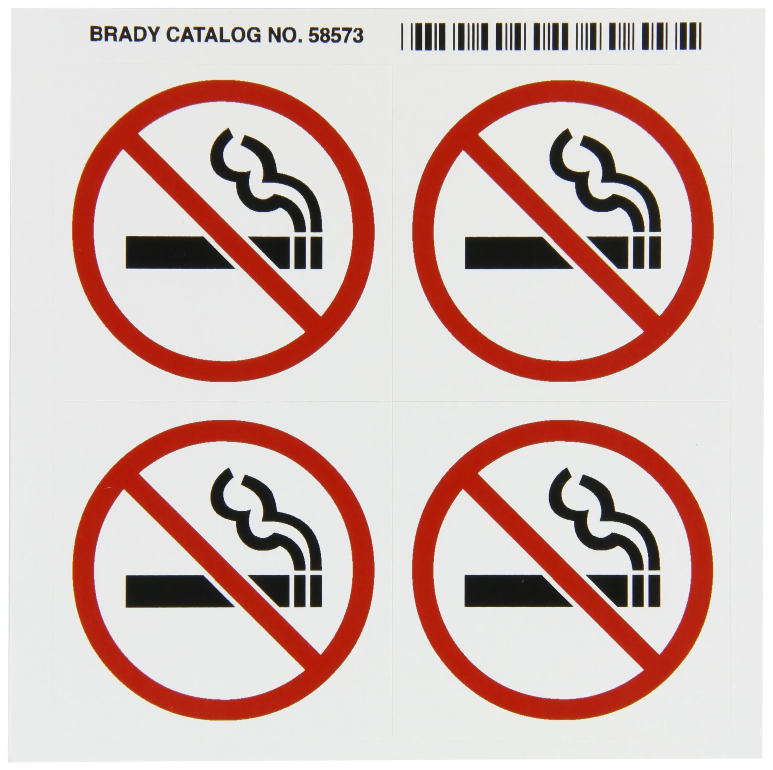 Brady 58573 Right-To-Know Pictogram Labels , Red/Black On White, 2-1/4" Width x 2-1/4" Height, Pictogram "No Smoking" (4 Per Card, 1 Card per Package)