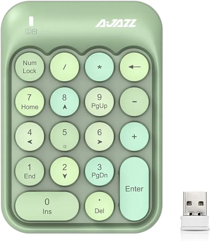 Nacodex Ak18 24Ghz Wireless Numeric Keypad, 18 Keys Retro Typewrite Round Key Silent Portable Number Pad For Date Entry For Laptop Pc Desktop (Green)