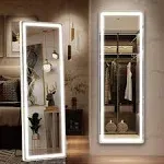 FENNIO Full Length Mirror with Lights, LED Full Body Mirror, Free Standing Lighted Floor Mirror, Wall Mounted Hanging Mirror with Lights for Bedroom, Dimmable & 3 Color Lighting (Black, 70" x 32")