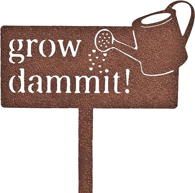 Rustic Garden Sign Grow Dammit (17 X 8.66 Inch) Rust Plug Weatherproof Garden De