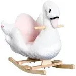 Qaba Kids Ride On Rocking Horse Plush Swan Style Toy with Music for Over 18 Months Children, White and Pink