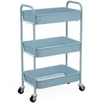 CAXXA 3-Tier Rolling Metal Storage Organizer - Mobile Utility Cart with Caster Wheels, Blue