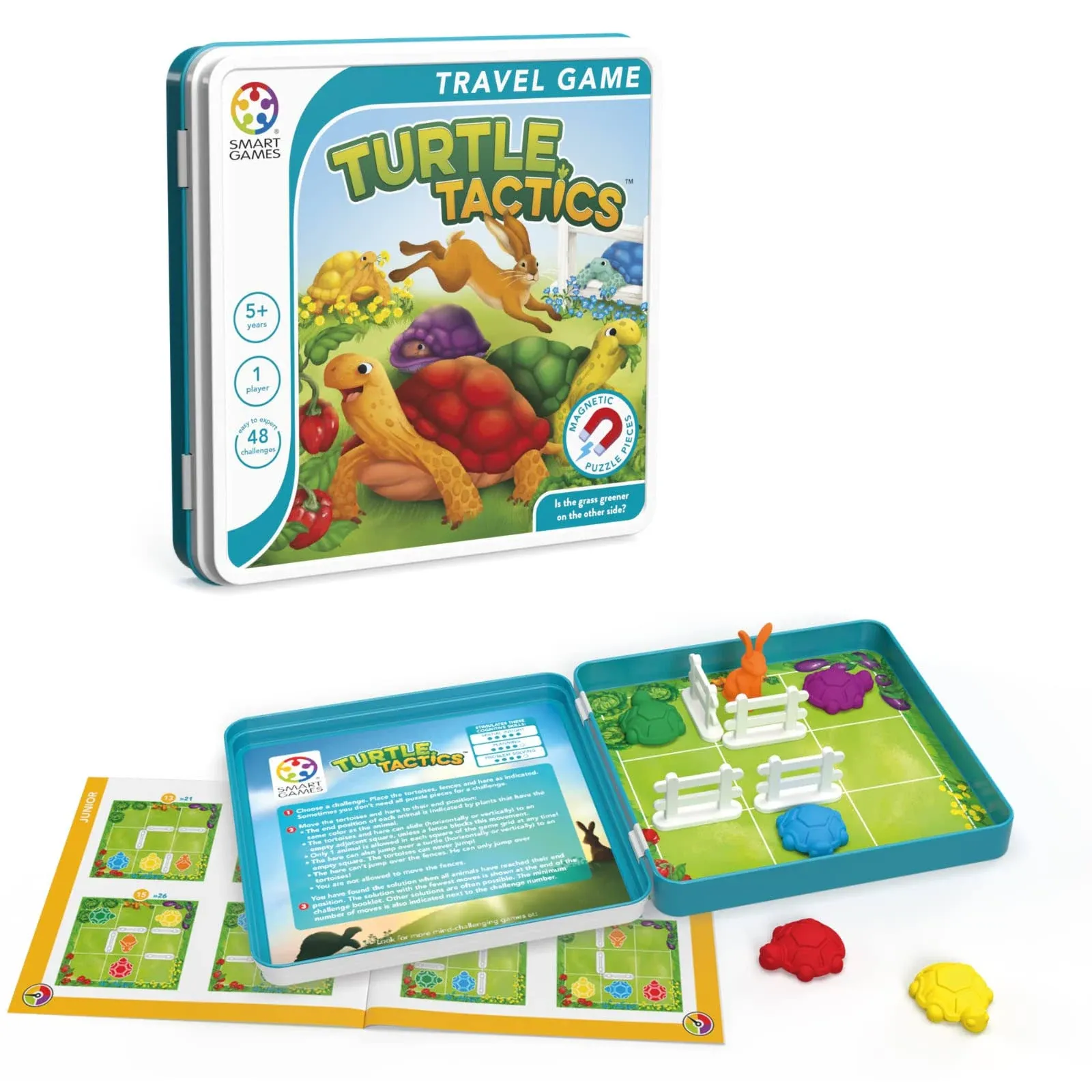 SmartGames Turtle Tactics Metal Box Travel Game with 48 Challenges for Ages 5 -