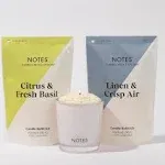 NOTES Sustainable Candle Starter Kit - Zesty Fresh Duo | Refillable & Reusable Candles | Fresh Scented Candles | 100% Natural Wax | Citrus & Fresh Basil and Linen & Crisp Air Candle Refills