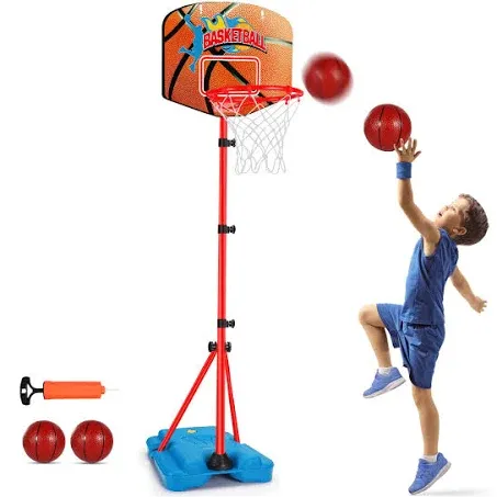 Toddler Basketball Hoop Stand Adjustable Height 2.5 ft -6.2 ft Indoor Basketball Goal Toy with Ball Pump for Kids Boys 2 3 4 5 6 7 8 Years Old Indoor Outdoor Toys Age 1-3 4-8 Yard Games Gifts