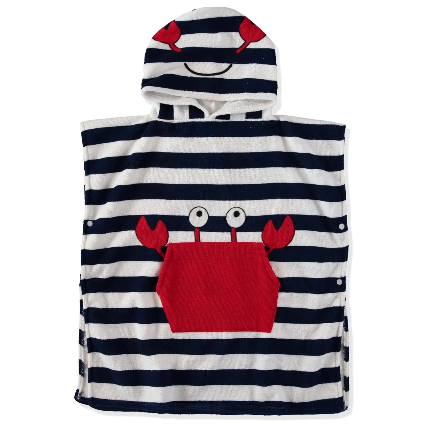 Boys and Girls Absorbent Hooded Beach Towel Pullover Character Microfiber Bath Towel with Side Snaps (Crab, 6-7)