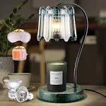 Candle Warmer Lamp with Timer & Dimmer, Electric Candle Warmer with 2 Bulbs, Ideal for Jar Candles, Marble Base and Glass Iampshade Retro Design (Green)