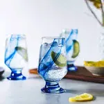 Libbey Blue Ribbon Goblet Glasses, Unique Blue Water Goblets Set of 8, Thick Stemmed Water Glasses for Sodas & Cocktails