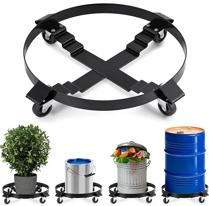 Multi Purpose Drum Dolly 55 Gallon and 30 Gallon 24 Inch Plant Stand with Wheels Swivel Casters Wheel Steel Frame Dolly Non Tipping Hand Truck Capacity 1000 Pound Barrel Dollies Black