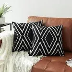 Set of 2 Black Square Pillow Covers 16 x 16 inches Boho Aztec Polyester Blend Decorative Throw Pillow Covers for Sofa Couch Bed Decor