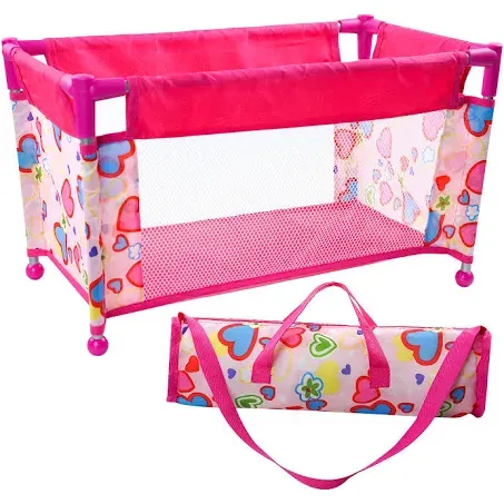 BABESIDE Baby Doll Crib, Baby Doll Bed for 17-21 Inch Dolls, Foldable Baby Doll Playpen Toy Crib, Reborn Baby Doll Accessories with Storage Bag, Doll Pack n Play Kids Gift (Pink)