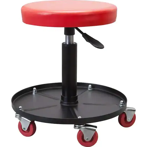 BIG RED ATRHL6201R Torin Heavy Duty Rolling Pneumatic Creeper Garage/Shop Seat: Padded Adjustable Mechanic Stool with Tool Tray Storage, Red Large,15.36" D x 15.36" W x 4.73" H