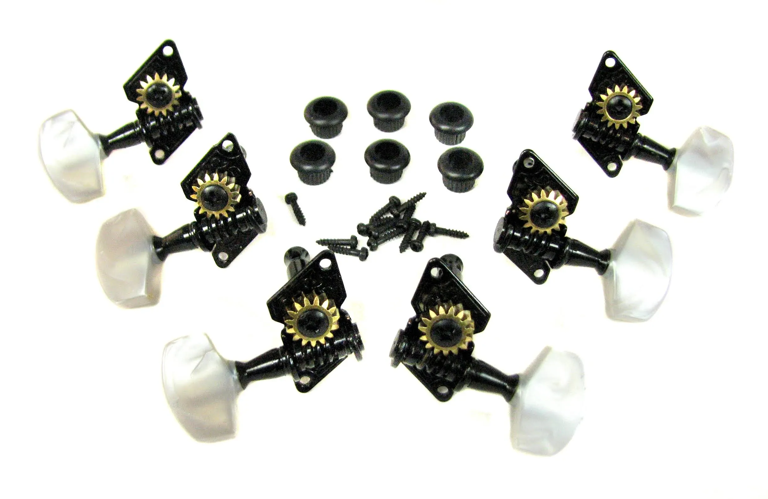 6pc. Black Open-Gear Guitar Tuners Machine Heads - 3 left / 3 right 