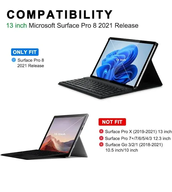 Keyboard Case for Microsoft Surface pro 8 13 inch 2021, Surface Pro 8 Protective Case with Detachable Wireless Bluetooth Keyboard for Surface Pro 8 13" Tablet