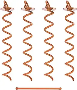 7Penn Ground Anchors Screw in 4 Pack - 16 Inch Orange Spiral Dog Leash Ground Anchor Tie Down - Heavy Duty RV Canopy Stakes for High Wind Camping Tents with 475 lbs Pull Force