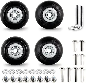 50mm Set of 4 Luggage Suitcase Replacement Wheels Rubber Trolley Case Wheels Replacement Parts Swivel Caster Wheels Bearings Repair Kits Axles 30mm&35mm, Black, 3.31 x 3.07 x 1.3 inch