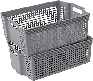 Plastic Stacking Storage Baskets, Stacking Plastic Tray Baskets, 2-Pack