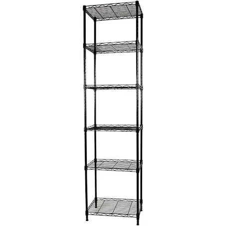 6-Tier Wire Shelving Adjustable Shelves Unit Metal Storage Rack for Laundry Bathroom Kitchen Pantry Closet Organization (Black, 16.6" L x 11.4" W x 64.6" H)