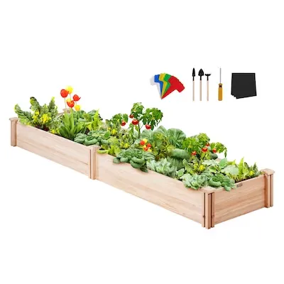 VEVOR Outdoor Wooden Raised Garden Bed Planter, 96 x 24 x 10in, High End Natural Fir Wood No-Bolt Assembly, Elevated Planting Box for Vegetable/Herb in Backyard/Patio