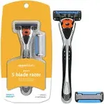 Amazon Basics 5-Blade MotionSphere Razor for Men with Dual Lubrication and Precision Beard Trimmer, Handle & 2 Cartridges (Cartridges Fit Razor