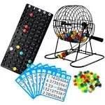 Deluxe Bingo Set 6&#034; Cage Master Board 18 Mixed Cards 75 Calling Balls Colorful