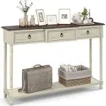 52 Inch Farmhouse Console Table with 3 Drawers and Open Storage Shelf 