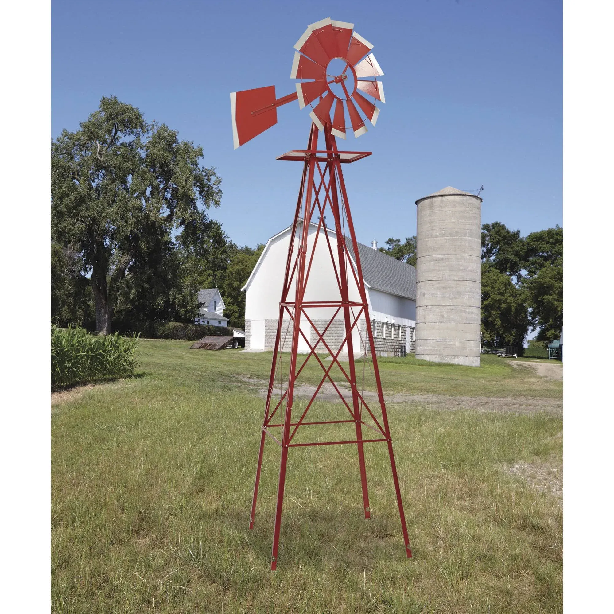 8ft. Ornamental Garden Windmill, Red and White