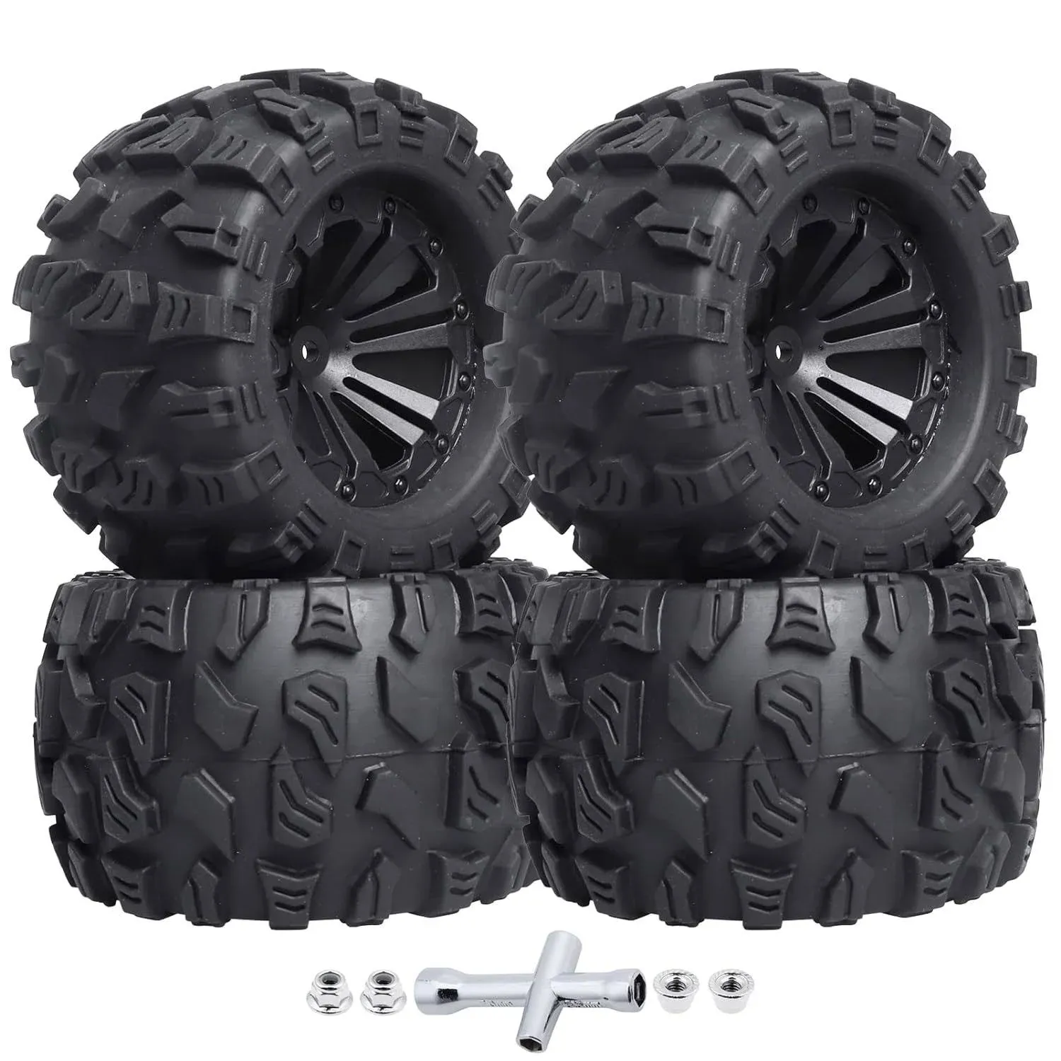 2.8&#034; Preglued 1/10 Scale RC Truck Tires and Wheels 12Mm Hex for Traxxas Rustler 