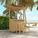 GRAND PATIO Outdoor Phuket 3-Pc Resin Wicker Ceramic Steel Storage Tiki Bar and Stools, Natural