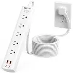 10 Ft Ultra Thin Extension Cord, 5-Outlet Power Strip Surge Protector with 4 USB Ports (2 USB C), 1875W/15A, Low Profile Flat Plug, 1700 Joules, Wall Mount for Home Office, White