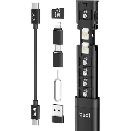 BUDI Multifunctional 9 in 1 Data Cable with USB Type-C Card Reader Micro SD Memory Card high-Speed Card Reader Adapter Suitable for Mobile Phone Cameras and Computers (9 in 1 Card Reader)