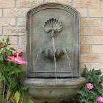 Sunnydaze Seaside 27-Inch Polystone Outdoor Wall Fountain - Electric Submersible Pump - Florentine Stone Finish