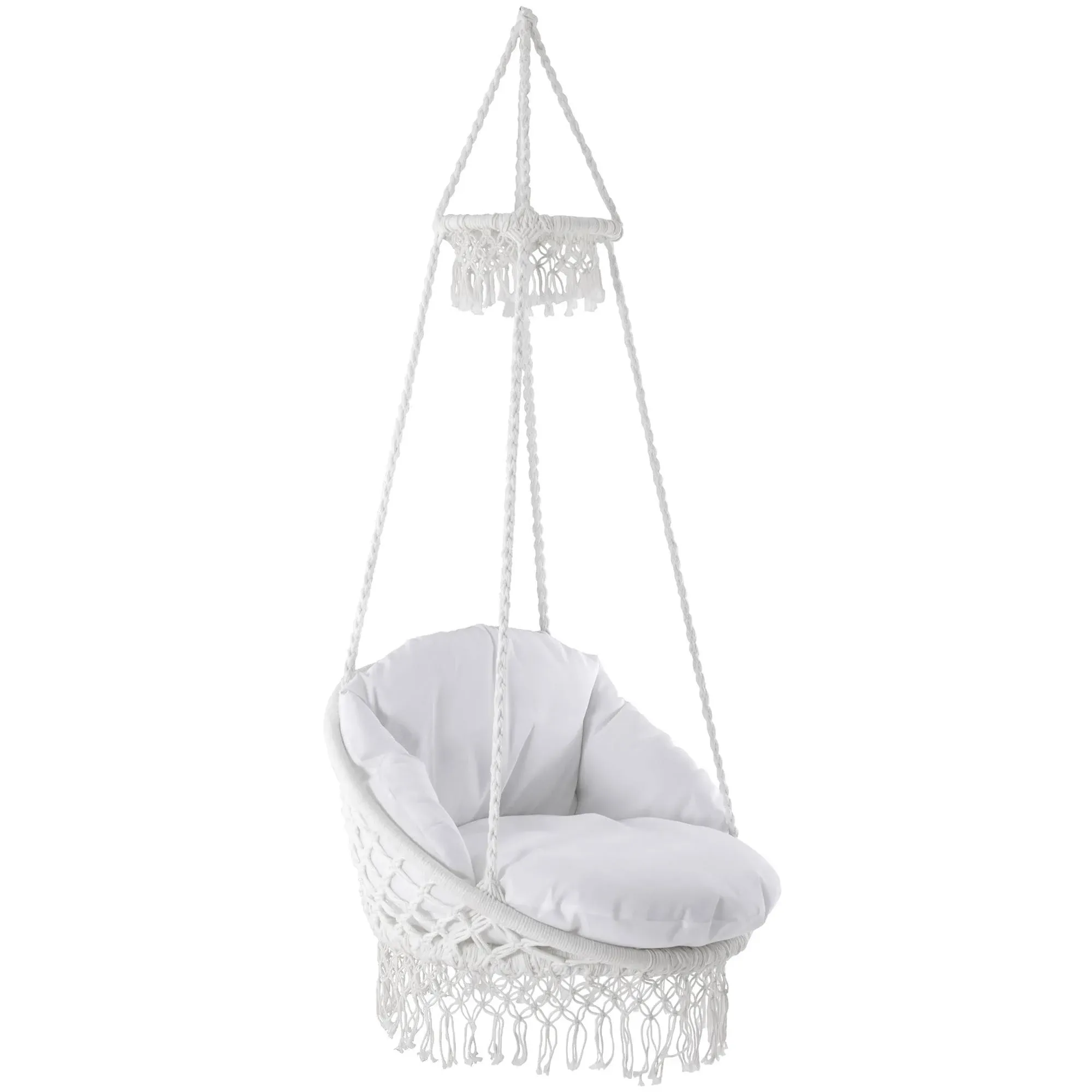 Macrame Hanging Chair In White