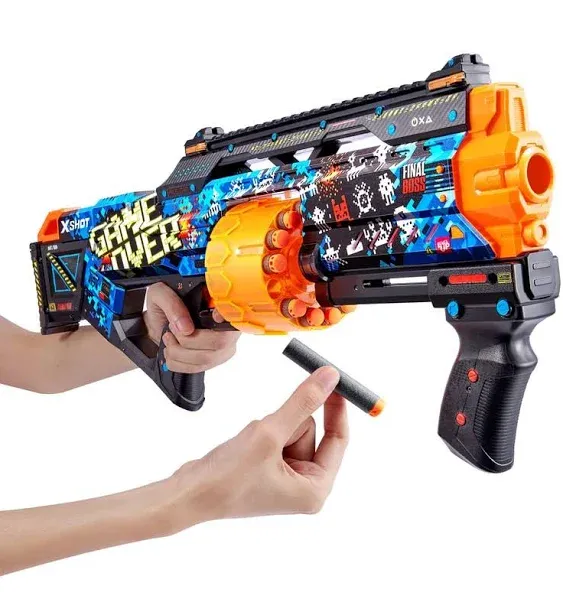 XShot Skins Last Stand - Game Over 16 Darts by ZURU, X-Shot, Slam Fire, Auto Rotating Barrel, Toy Foam Blaster & Guns, Dart Blaster, Fun Gifts for Kids, Teens, Adults, Frustration Free Packaging